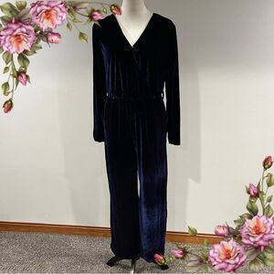Elegant Navy Velvet long sleeve long pants Jumpsuit size large